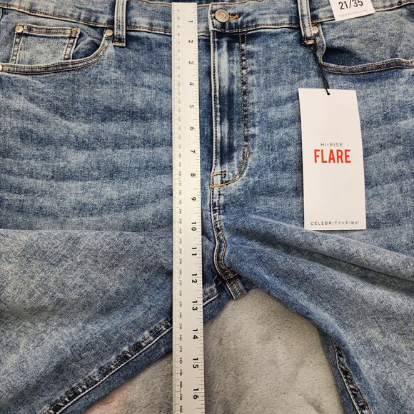 NEW Celebrity Pink Jeans Womens 21/35 Juniors Blue High Rise Flare Distressed - Picture 14 of 16